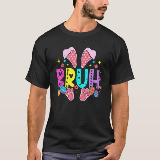 Bruh Meme Easter Day Funny Bunny Eggs Teens Boys K Tシャツ (正面)