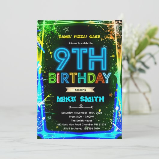 Bruh neon 9 birthday invitation 招待状 (スタンド正面)