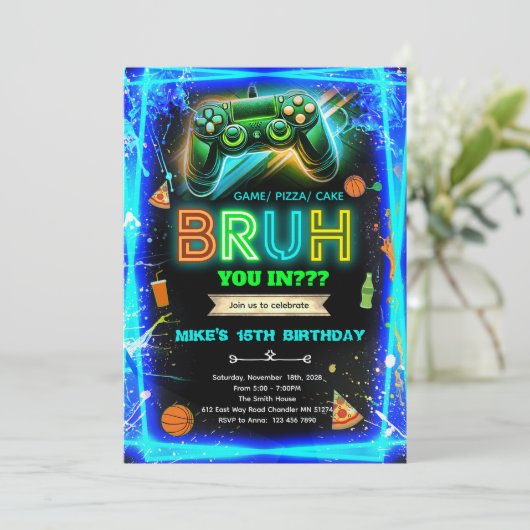 Bruh neon birthday invitation 招待状 (スタンド正面)