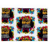 Bruh Neon Graffiti Hip Hop Street Art Birthday ラージペーパーバッグ (裏面)