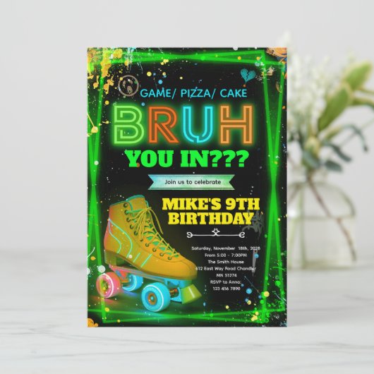 Bruh neon roller skate invitation  招待状 (スタンド正面)