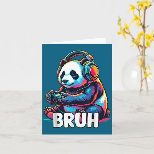 Bruh Panda Gamer With Headphones Controller  カード (黄色い花)