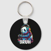 Bruh Panda Gamer With Headphones Controller キーホルダー (正面)