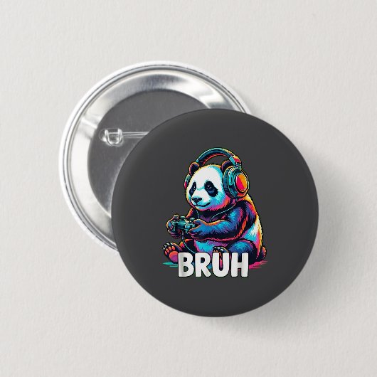 Bruh Panda Gamer With Headphones Controller 缶バッジ (正面&裏面)