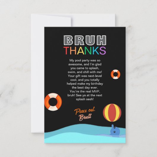 Bruh Pool Party Birthday サンキューカード (正面)