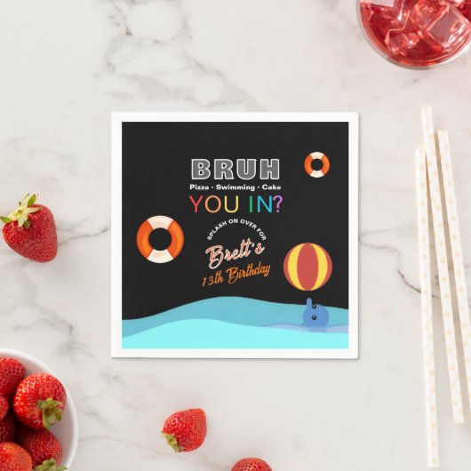 Bruh Pool Party Birthday  スタンダードカクテルナプキン (インサイチュ)