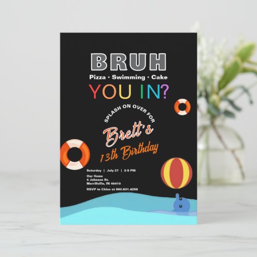 Bruh Pool Party Birthday Invitation 招待状 (スタンド正面)