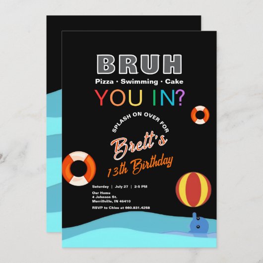 Bruh Pool Party Birthday Invitation 招待状 (正面/裏面)