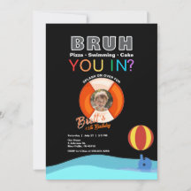 Bruh Pool Party Birthday Invitation with Photo