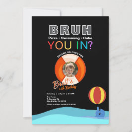 Bruh Pool Party Birthday Invitation with Photo 招待状