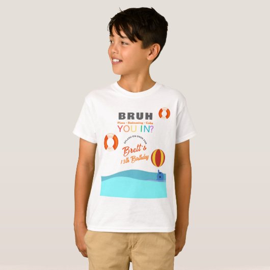 Bruh Pool Party Birthday kids Tシャツ (正面フル)
