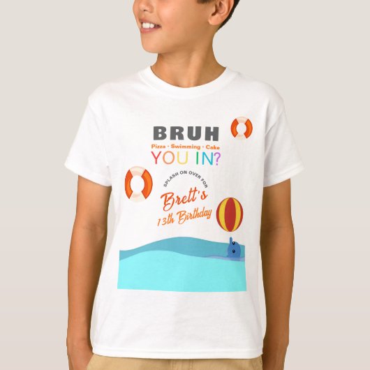 Bruh Pool Party Birthday kids Tシャツ (正面)