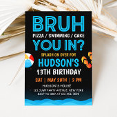 Bruh Pool Party Boy Birthday Invitation 招待状