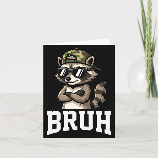 Bruh Raccoon Camo Hat Funny Youth Teens Kids Slang カード (正面)