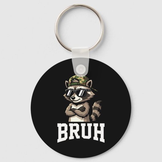 Bruh Raccoon Camo Hat Funny Youth Teens Kids Slang キーホルダー (正面)
