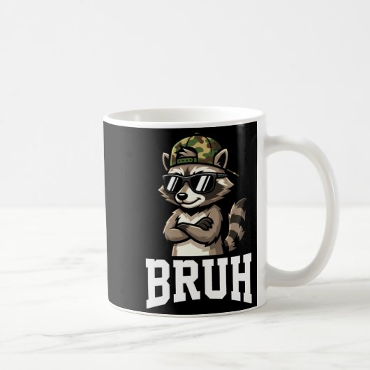 Bruh Raccoon Camo Hat Funny Youth Teens Kids Slang コーヒーマグカップ (右)