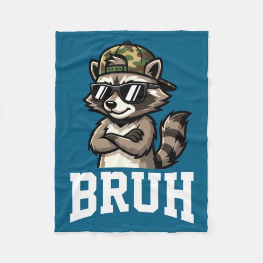 Bruh Raccoon Camo Hat Funny Youth Teens Kids Slang フリースブランケット (正面)