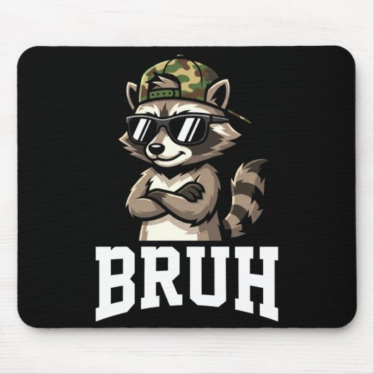 Bruh Raccoon Camo Hat Funny Youth Teens Kids Slang マウスパッド (正面)