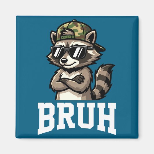 Bruh Raccoon Camo Hat Funny Youth Teens Kids Slang マグネット (正面)
