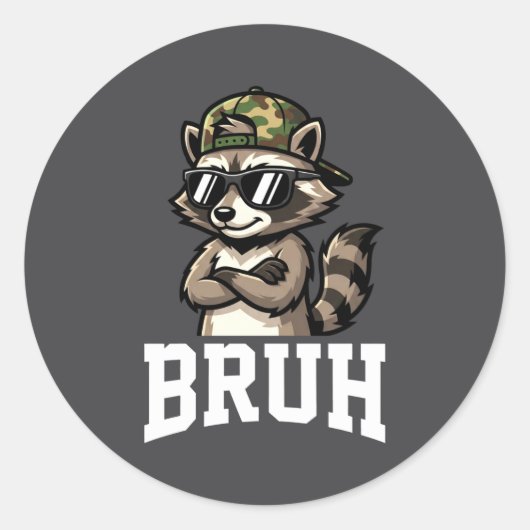 Bruh Raccoon Camo Hat Funny Youth Teens Kids Slang ラウンドシール (正面)