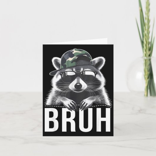 Bruh Raccoon Trash Racoon Camo Hat Youth Teens Kid カード (正面)