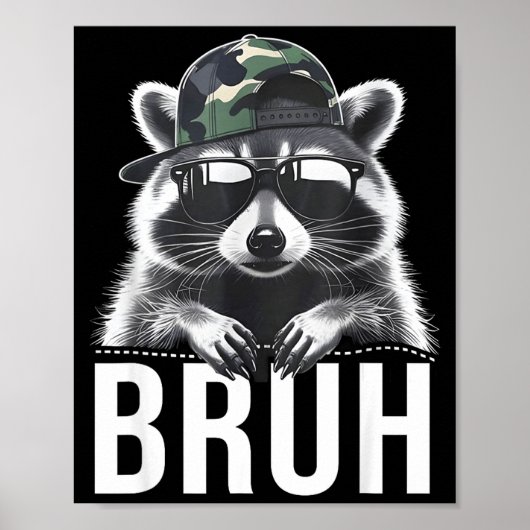 Bruh Raccoon Trash Racoon Camo Hat Youth Teens Kid ポスター (正面)