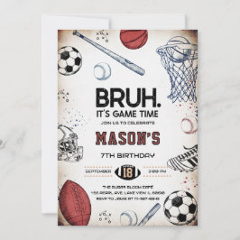 Bruh Sports Birthday Game Time Party Invitation 招待状