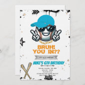 Bruh Teen baseball Party Invitation 招待状 (正面/裏面)