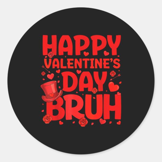 Bruh Valentines Day Teens Boys Kids Heart Valentin ラウンドシール (正面)