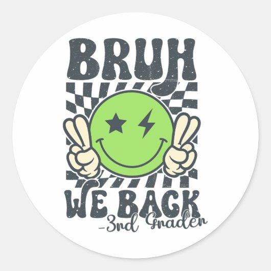 Bruh We Back 3年生 笑顔の先生 元気に登校 ラウンドシール (正面)