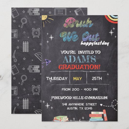 Bruh We Out Chalkboard pre K卒業 招待状 (正面/裏面)