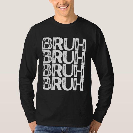 Bruh White Color Distressed Bruh Tシャツ (正面)