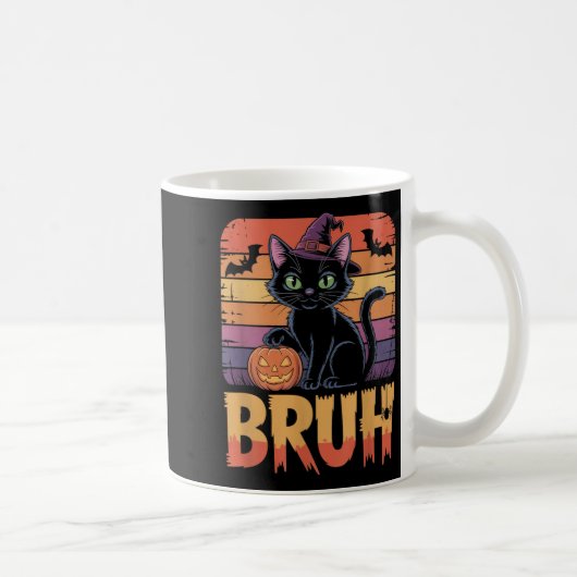 Bruh Witch Cat Pumpkin Halloween Shirt Teens Meme  コーヒーマグカップ (右)