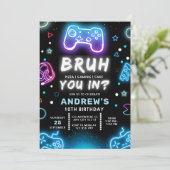 BRUH YOU IN? ネオンゲーマー 誕生日招待状 招待状 (スタンド正面)