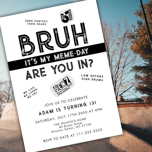 Bruh, You In? メモ ティーン ボーイ トレンディ クール 誕生日 招待状