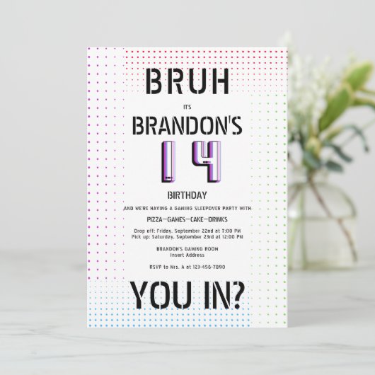 BRUH YOU IN Boy10代の誕生日ビデオゲームのスイーバー 招待状 (スタンド正面)