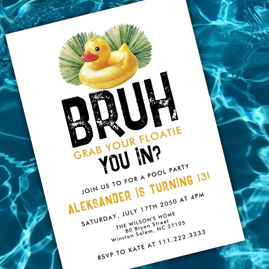 Bruh You In Pool Party Funny Duck Boy Birthday  招待状