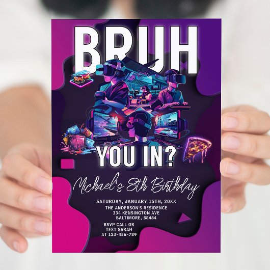 Bruh You In Video Gameネオンゲーマーバースデーパーティー 招待状
