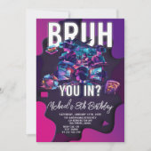 Bruh You In Video Gameネオンゲーマーバースデーパーティー 招待状 (正面)