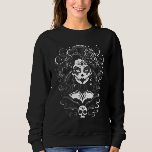 Bruja Witch Dia de Muertos Chicana Chingona Mexica スウェットシャツ (正面)