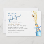 Brunch and Bubbly Bridal Shower Blue Champagne Pop 招待状 (正面)