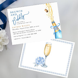 Brunch and Bubbly Bridal Shower Blue Champagne Pop 招待状
