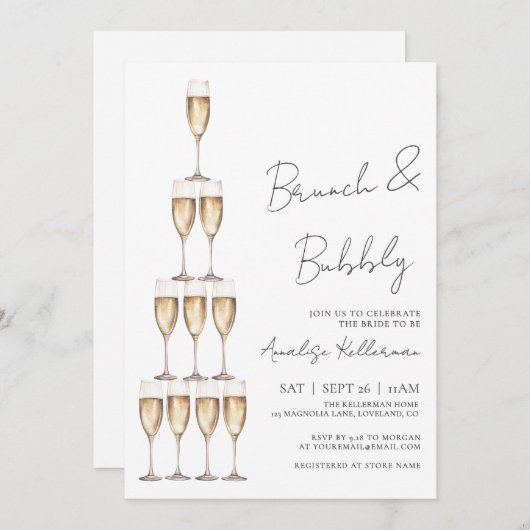 Brunch And Bubbly Champagne Bridal Shower 招待状 (正面/裏面)