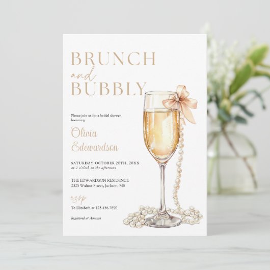 Brunch And Bubbly Champagne QR Code Bridal Shower 招待状 (スタンド正面)