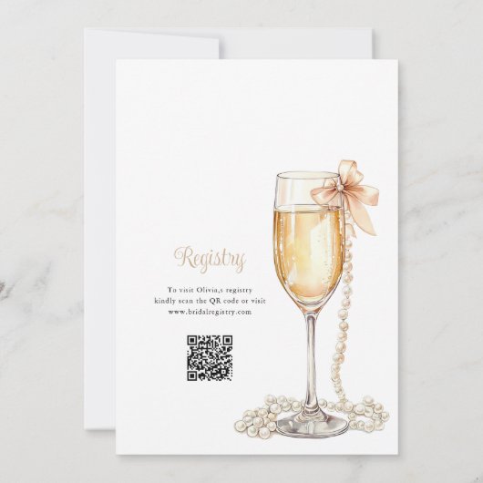 Brunch And Bubbly Champagne QR Code Bridal Shower 招待状 (裏面)