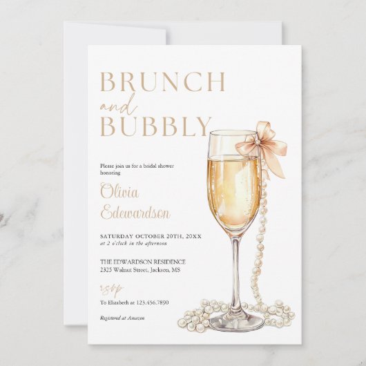 Brunch And Bubbly Elegant Bridal Shower 招待状 (正面)