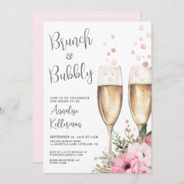 Brunch And Bubbly Floral Bridal Shower 招待状
