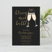Brunch And Bubbly QR Code Black Gold Bridal Shower 招待状 (スタンド正面)