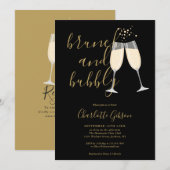 Brunch And Bubbly QR Code Black Gold Bridal Shower 招待状 (正面/裏面)
