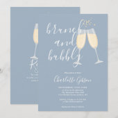 Brunch And Bubbly QR Code Dusty Blue Bridal Shower 招待状 (正面/裏面)
